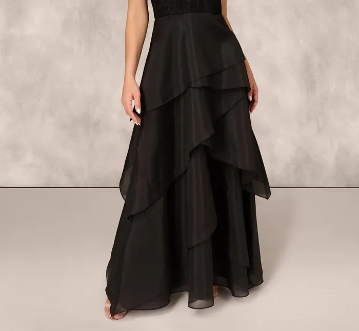 Adrianna Papell Formal Dresses Strapless Organza Ball Gown With Off The Shoulder Neckline In Black 8211 Women