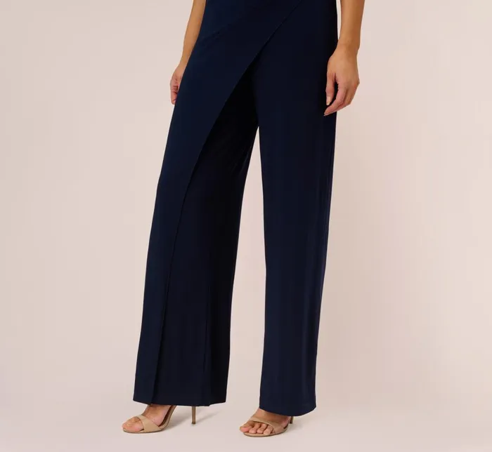 Adrianna Papell Jumpsuits Beaded OneShoulder Matte Jersey Jumpsuit In Midnight 8211 Women
