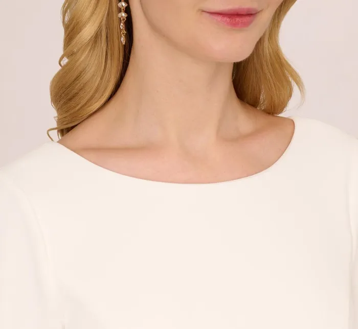Adrianna Papell Jumpsuits Stretch Crepe Jumpsuit With Feather Trim Bell Sleeves In Ivory 8211 Women