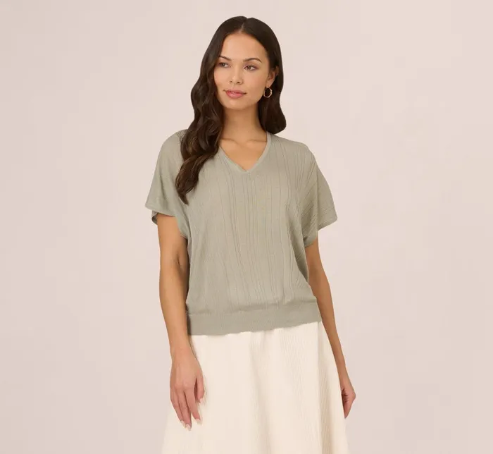 Adrianna Papell Sweaters Short Sleeve Lightweight Rib Knit Sweater Top In Seafoam Mist 8211 Women Adrianna Papell Sweaters Short Sleeve Lightweight Rib Knit Sweater Top In Seafoam Mist 8211 Women