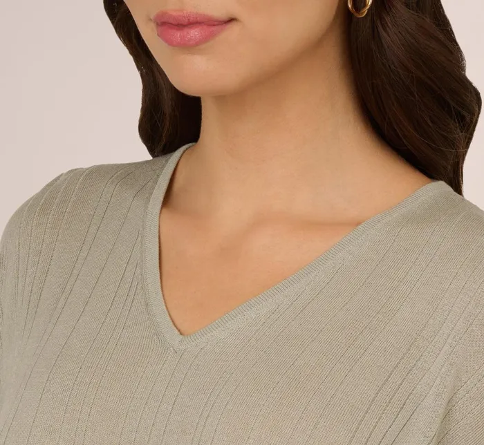Adrianna Papell Sweaters Short Sleeve Lightweight Rib Knit Sweater Top In Seafoam Mist 8211 Women