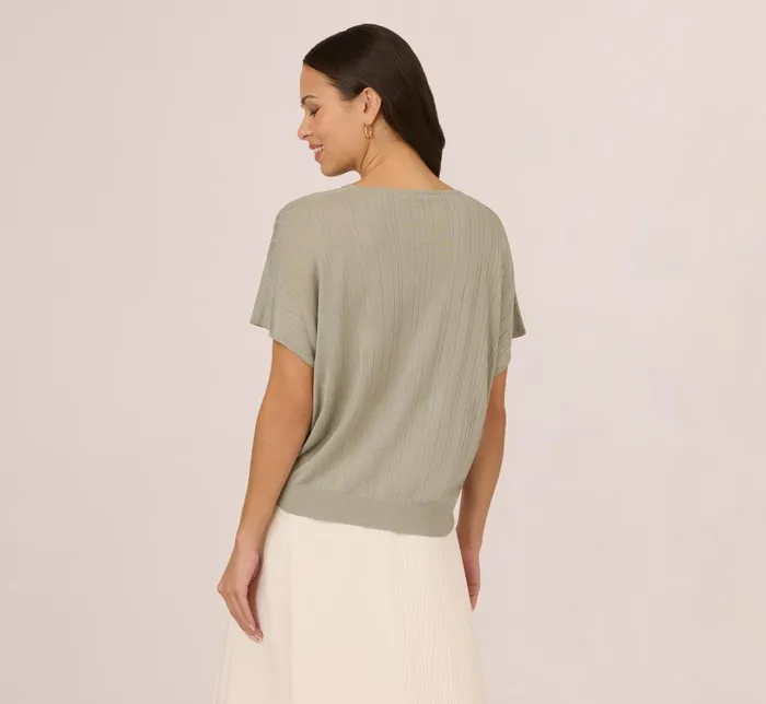 Adrianna Papell Sweaters Short Sleeve Lightweight Rib Knit Sweater Top In Seafoam Mist 8211 Women