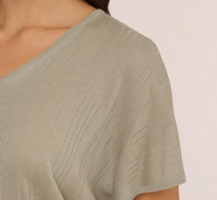Adrianna Papell Sweaters Short Sleeve Lightweight Rib Knit Sweater Top In Seafoam Mist 8211 Women