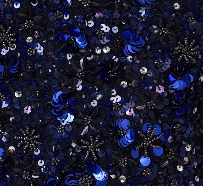 Adrianna Papell Wedding Guest Dresses Floral Sequin Sleeveless Ankle Length Dress With Sheer Neckline In Light Navy 8211 Women