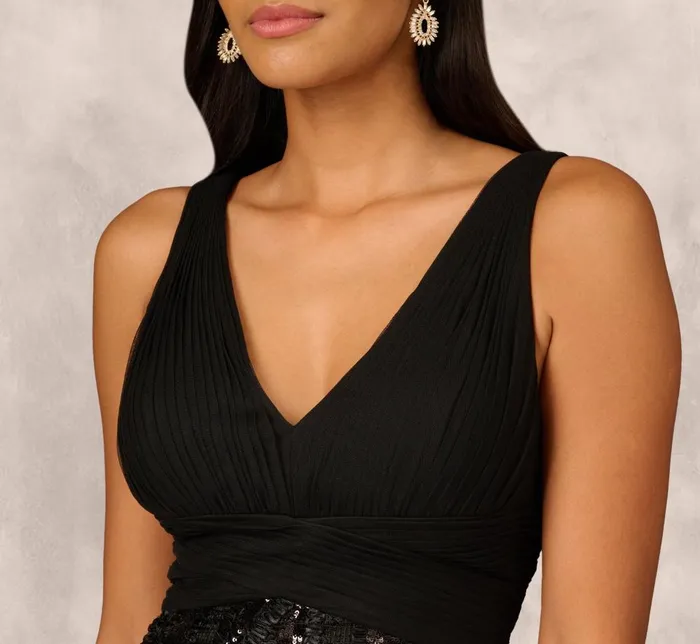 Adrianna Papell Wedding Guest Dresses Sleeveless Midi Dress With 3d Embroidered Skirt In Black 8211 Women