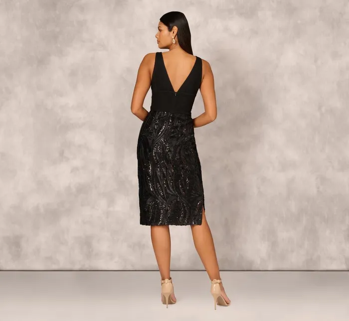 Adrianna Papell Wedding Guest Dresses Sleeveless Midi Dress With 3d Embroidered Skirt In Black 8211 Women