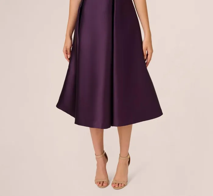 Adrianna Papell Wedding Guest Dresses Sleeveless Mikado Fit And Flare Midi Dress With VBack In Luxe Plum 8211 Women