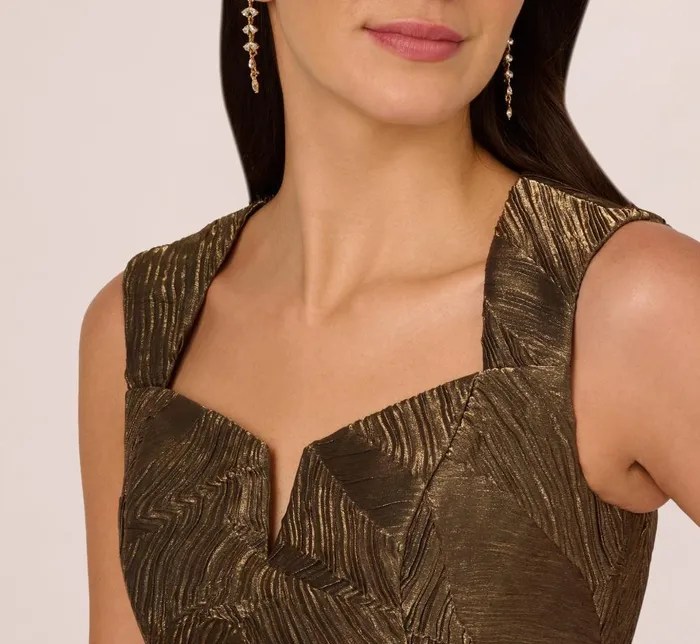 Adrianna Papell Wedding Guest Dresses Textured Jacquard High Low Dress With Notched Neck In Metallic Gold 8211 Women