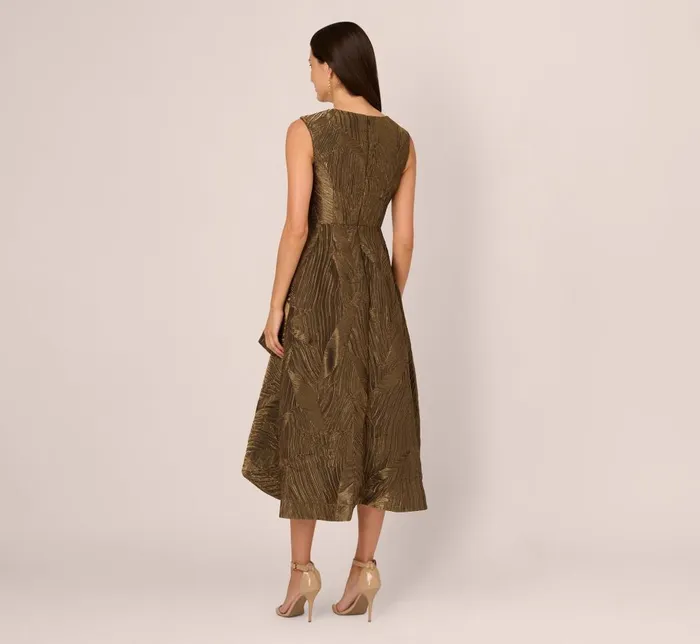 Adrianna Papell Wedding Guest Dresses Textured Jacquard High Low Dress With Notched Neck In Metallic Gold 8211 Women
