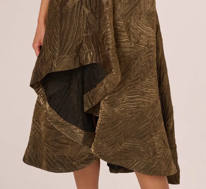 Adrianna Papell Wedding Guest Dresses Textured Jacquard High Low Dress With Notched Neck In Metallic Gold 8211 Women
