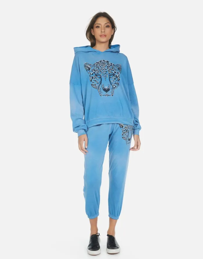 Alana Heart Leopard Faded Riptide Women039s Lauren Moshi Crop Sweatpants