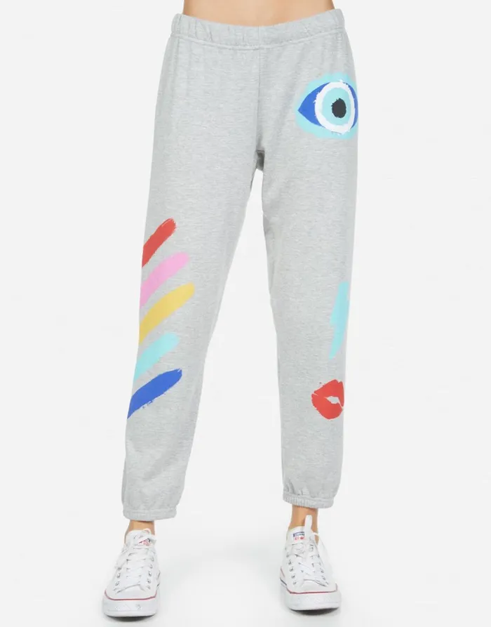 Alana Painted Evil Eye Heather Grey Women039s Lauren Moshi Crop Sweatpants