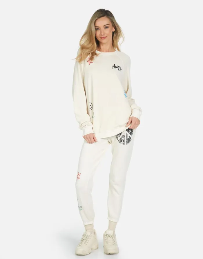 Alana Peace Hippie Ivory Women039s Lauren Moshi Crop Sweatpants