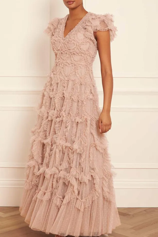 Amorette VNeck Gown Beige Women Needle and Thread Dresses