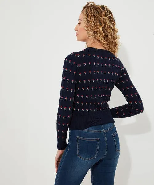 Apparel Freya Floral Cardigan Navy Knitwear and Cardigans Joebrowns Apparel Freya Floral Cardigan Navy Knitwear and Cardigans Joebrowns