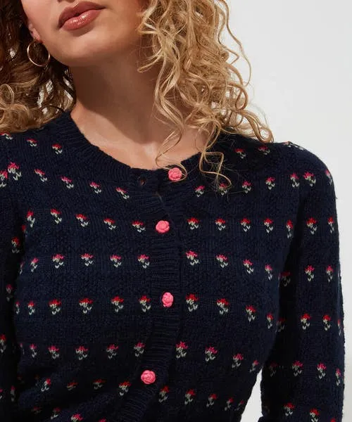 Apparel Freya Floral Cardigan Navy Knitwear and Cardigans Joebrowns Apparel Freya Floral Cardigan Navy Knitwear and Cardigans Joebrowns