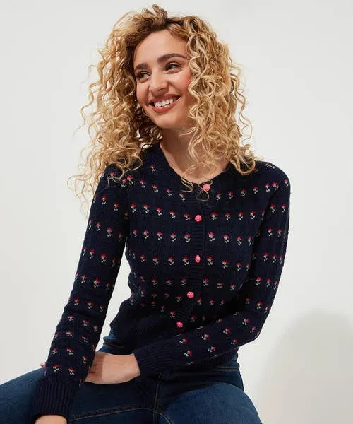 Apparel Freya Floral Cardigan Navy Knitwear and Cardigans Joebrowns Apparel Freya Floral Cardigan Navy Knitwear and Cardigans Joebrowns