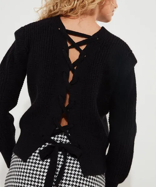 Apparel Joebrowns Lace Up Cardigan Black Knitwear and Cardigans
