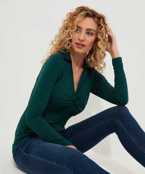 Apparel Tops Tunics and Blouses Joebrowns Forest Twist Front Top Forest Green