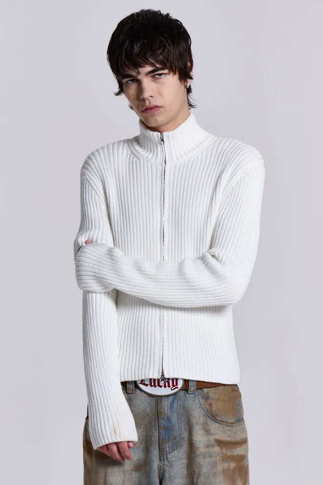 Bestsellers Shop White Lucid Knit Track Top Jaded London Men