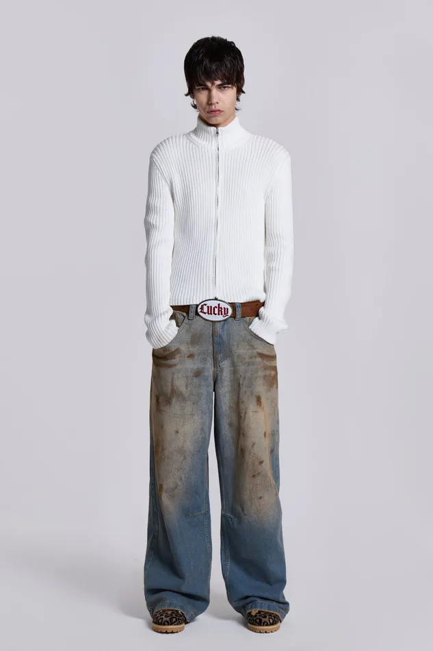 Bestsellers Shop White Lucid Knit Track Top Jaded London Men