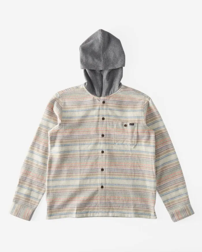 Billabong Boys039 Tops Boys Baja Hooded Long Sleeve Flannel Shirt Oyster 8211 Men