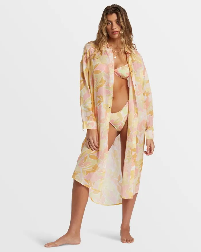 Billabong Dresses Daylight Dreamin Midi Shirt Swim CoverUp Multi 8211 Women