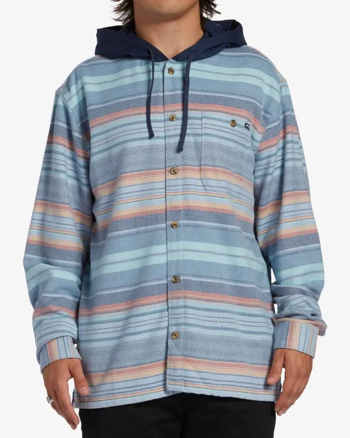 Billabong Flannels Baja Hooded Long Sleeve Flannel Shirt Maya Blue 8211 Men