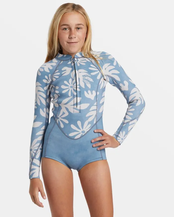 Billabong Girls039 Swim Girls 814 22mm Salty Dayz Natural Upcycler Front Zip Long Sleeve Springsuit Blue Shadow 8211 Women
