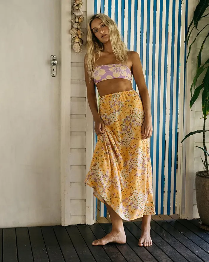 Billabong Skirts Midi Moment Printed Midi Skirt Peach Whip 8211 Women