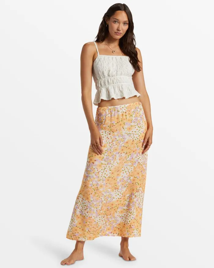 Billabong Skirts Midi Moment Printed Midi Skirt Peach Whip 8211 Women