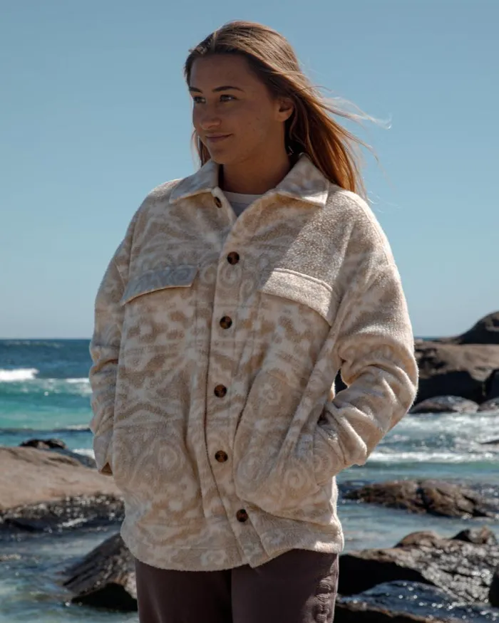 Billabong Sweatshirts and Fleece Happy Camper Shacket Button Sweater Wet Sand 8211 Women
