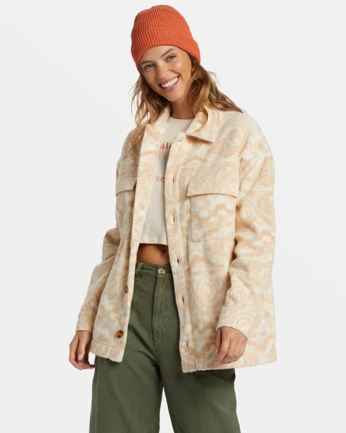 Billabong Sweatshirts and Fleece Happy Camper Shacket Button Sweater Wet Sand 8211 Women