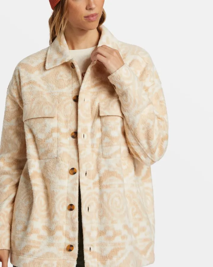 Billabong Sweatshirts and Fleece Happy Camper Shacket Button Sweater Wet Sand 8211 Women