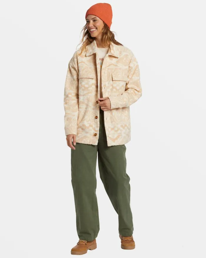 Billabong Sweatshirts and Fleece Happy Camper Shacket Button Sweater Wet Sand 8211 Women
