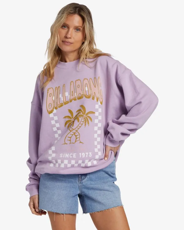 Billabong Sweatshirts and Fleece Ride In Oversized Crewneck Sweatshirt Peaceful Lilac 8211 Women