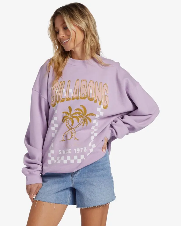Billabong Sweatshirts and Fleece Ride In Oversized Crewneck Sweatshirt Peaceful Lilac 8211 Women