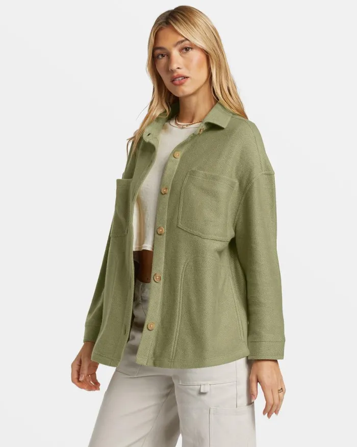 Billabong Tops Everytime Oversized Shacket Avocado 8211 Women