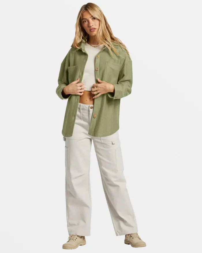 Billabong Tops Everytime Oversized Shacket Avocado 8211 Women