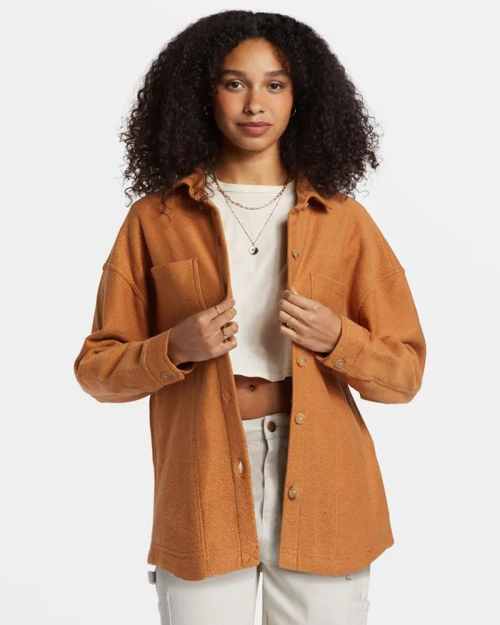 Billabong Tops Everytime Oversized Shacket Sandalwood 8211 Women