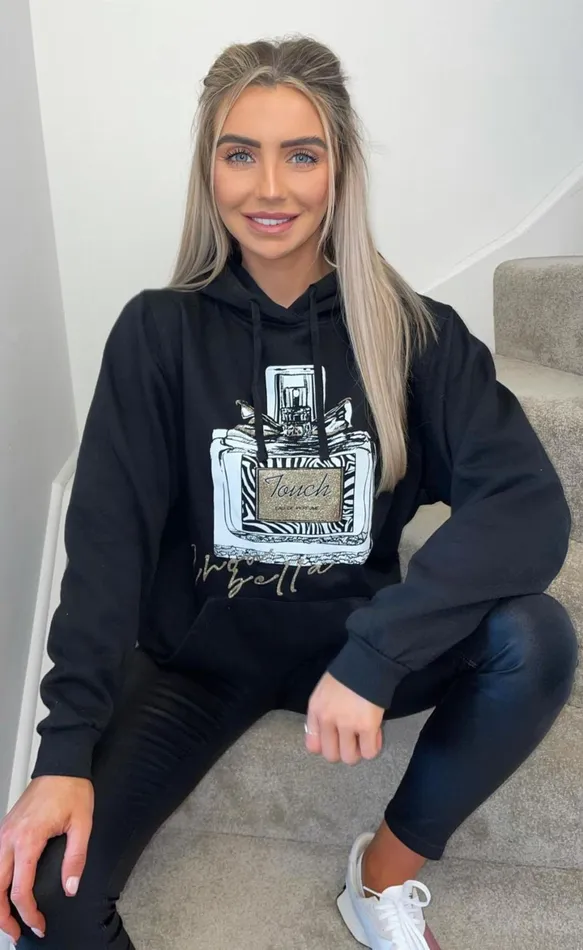 Black 039Perfume039 Icon Hoodie Women Missfiga Tops