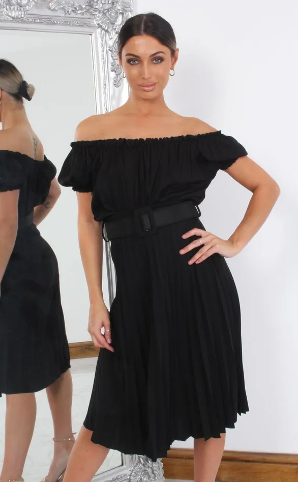 Black Pleated Midi Skirt Women Missfiga SkirtsShorts