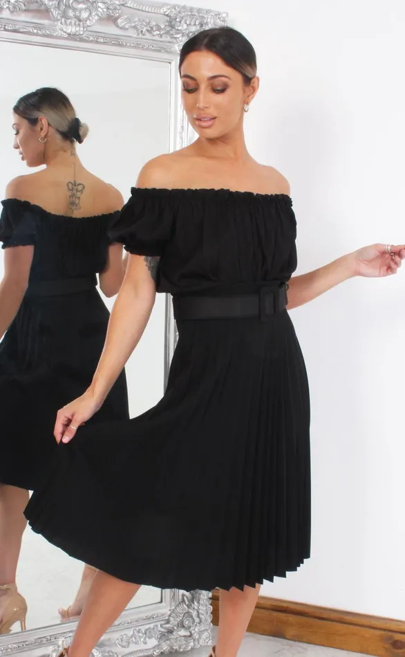 Black Pleated Midi Skirt Women Missfiga SkirtsShorts
