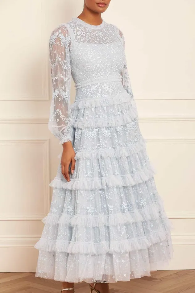 Blossom Lace Ankle Gown Blue Women Needle and Thread Dresses