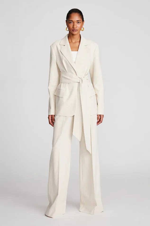 Bottoms Women Halston Zoya Pant In Linen Suiting Ecru