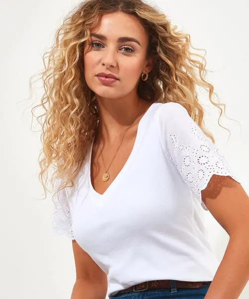 Broderie Sleeve Tee Lilac Tops Tunics and Blouses Joebrowns Apparel Broderie Sleeve Tee Lilac Tops Tunics and Blouses Joebrowns Apparel