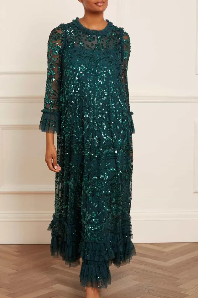 Celia Long Sleeve Ankle Gown Green Women Needle and Thread Dresses