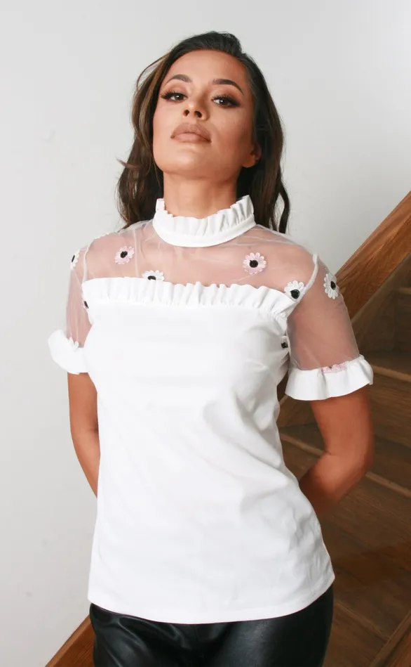 Charlotte Ivory Floral Mesh Yoke Long Sleeve Top Women Missfiga Tops