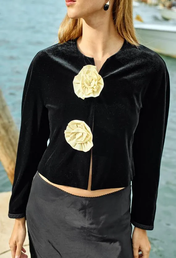 Ciao Lucia Long Sleeve Tops Javiera Velvet Jacket With Rosettes 8211 Women