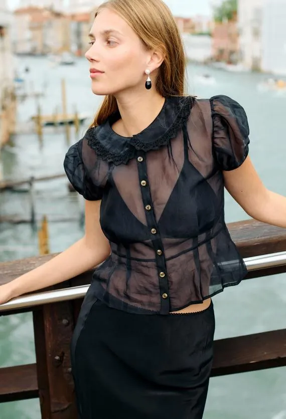 Ciao Lucia Short Sleeve Tops Yvonne Sheer Black Organza Top PreOrder 8211 Women